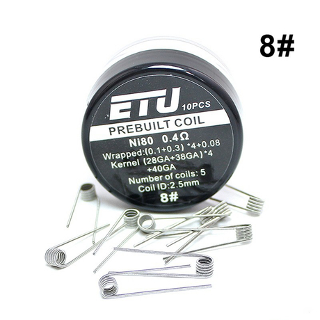 SXK ETU Pre-built Coil Wire - 0.4ohm, Ni80, Kernel (28GA + 38GA) x 4 + 40GA, Wrapped (0.1 + 0.3) x 4 + 0.08 (10 PCS)