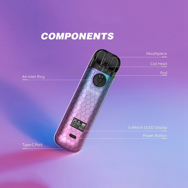 SMOKTech SMOK NOVO 4 25W Pod System Vape Starter Kit, 5~25W, 800mAh, 2.0ml Pod Cartridge, 0.8ohm