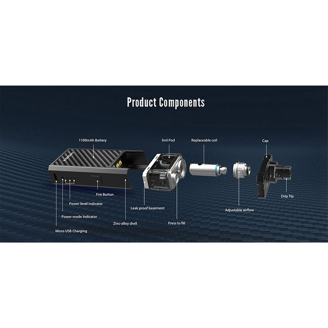 Authentic ZQ MOOX Pod System Vape Starter Kit, 1100mAh, 3.0ml, 0.6ohm / 1.2ohm