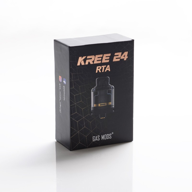 Authentic GAS Mods Kree 24 RTA Rebuildable Tank Vape Atomizer w/ 4 Airflow Inserts - Black, SS + PMMA, 5.5ml, 24mm Diameter