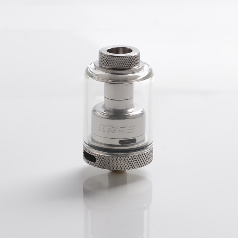 Authentic Gas Mods Kree 24 RTA Rebuildable Tank Vape Atomizer W / 4 Airflow Inserts - Silver, Ss + Glass, 5,5 ml, 24 mm de diamètre