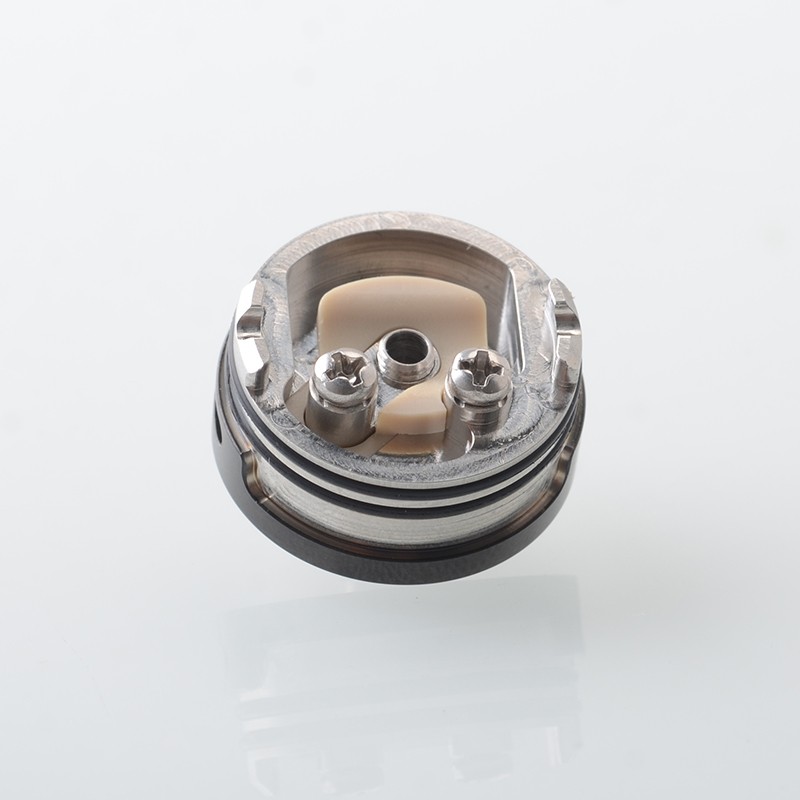 Baya Style 4.2ml RTA Rebuildable Tank Atomizer with Side-Air Chamber, 22mm Diameter, Includes 4pcs Air Pins (1.0mm, 1.5mm, 2.0mm, 2.5mm), Silver/Black