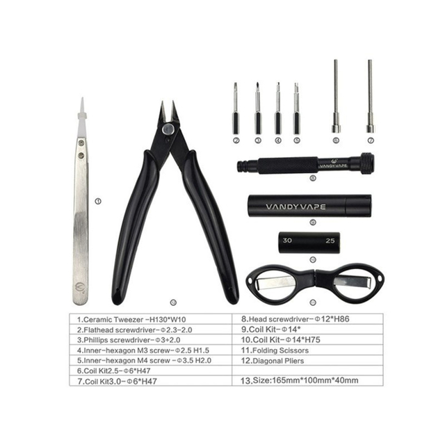 Authentic Vandy Vape Tool Kit Pro for DIY Coil Building - Tweezers + Screwdrivers + Coiling Kit + Scissors + Pliers