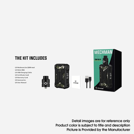 Authentic Rincoe Mechman Lite 228W TC VW Box Mod + Metis RDA Atomizer Vape Kit , 1~228W, 2 x 18650