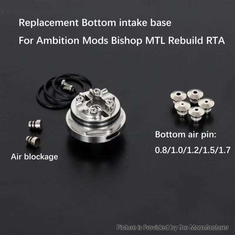 YFTK Bottom Intake Base with 5 Air Pins for Ambition Mods Bishop MTL RTA – Silver