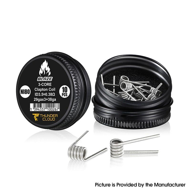 Authentic Thunder Cloud Blaze NI80事前に構築された3コアクラプトンコイル-0.38OHM、29GA X 3 + 38GA（10 PCS）