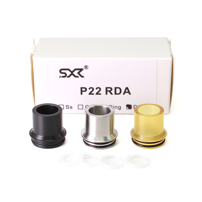 SXK Monarchy P22 RDA Replacement 510 Drip Tip - Black + Brown + Silver, POM + PEI + 316SS (3 PCS)