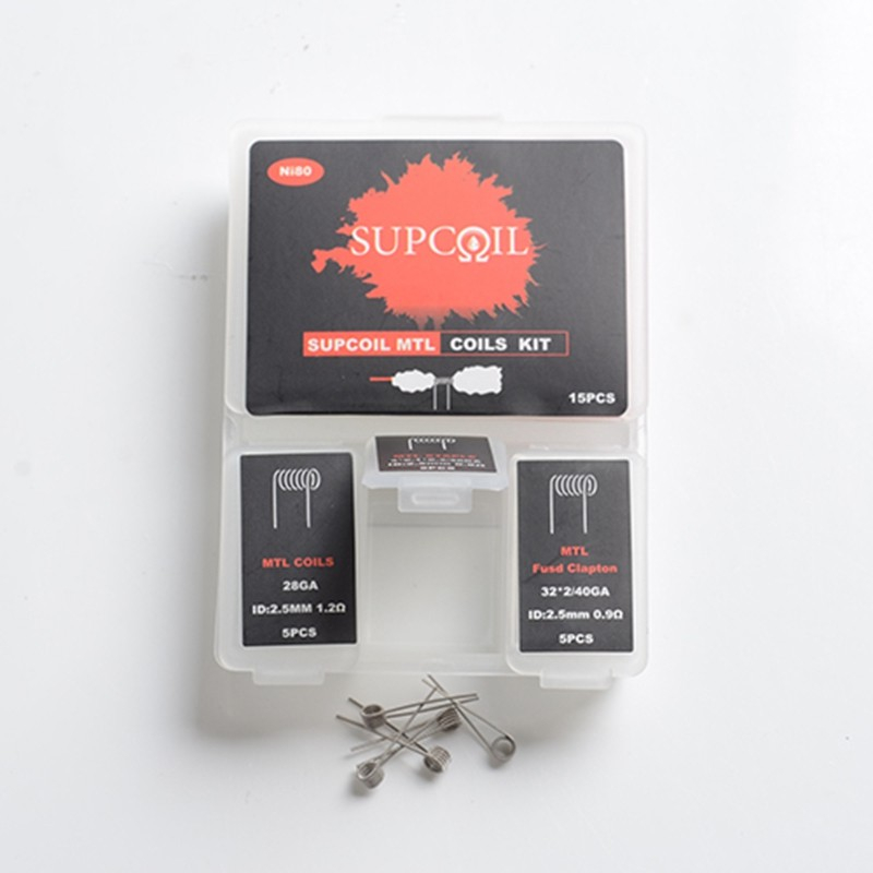 Authentic SUPCOIL MTL Coil + MTL Fused Clapton Coil + MTL Staple Coil Kit - Ni80, 0.8 / 0.9 / 1.2ohm (15 PCS)