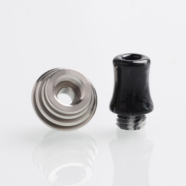 Authentic Vapefly Brunhilde MTL RTA Replacement Long 510 Drip Tip w/ Cooling Fin - Black + White, Resin + Stainless Steel