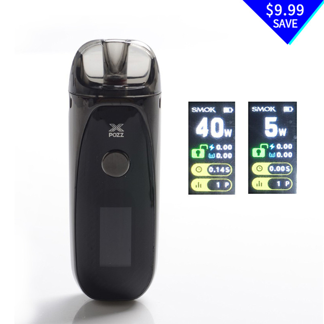 Authentic SMOK Tech SMOK pozz x 40w 1400mah VW Pod System Vape Starter Kit - Black, 4.5ml, 0.4ohm / 0.6ohm, 5 ~ 40w