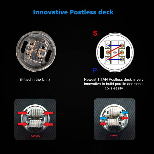 Steam Crave Aromamizer Titan V2 RDTA Atomizer Replacement Postless Deck - Silver, Paralle and Serial Coil Building