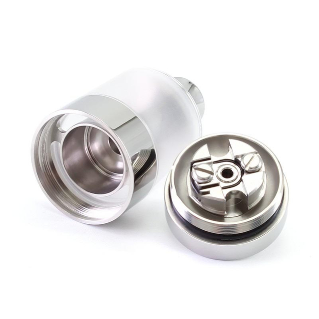 SXK Bastard V2 Style RTA – 3.5ml Rebuildable Tank Atomizer, Silver, 316 Stainless Steel + Acrylic, 22mm, 6 Air Pins Included