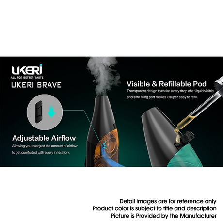 Authentic Ukeri Brave Pod System Vape Starter Kit - Carbon Fiber, VW 8~40W , 1500mAh, 3.5ml, 0.3 / 0.6ohm
