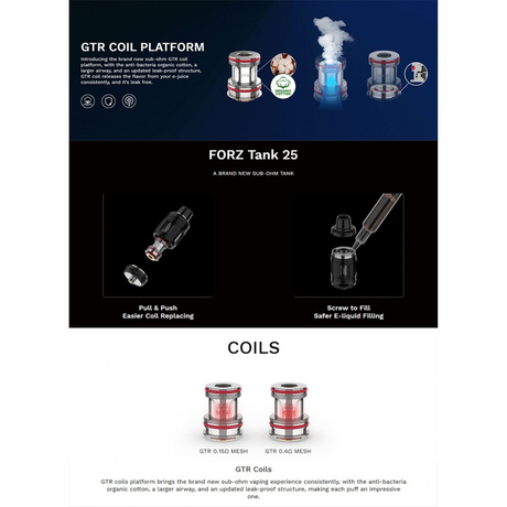 Authentic Vaporesso Forz Tank 25 Clearomizer Vape Atomizer, 4.5ml, 0.15ohm / 0.4ohm, 27mm Diameter