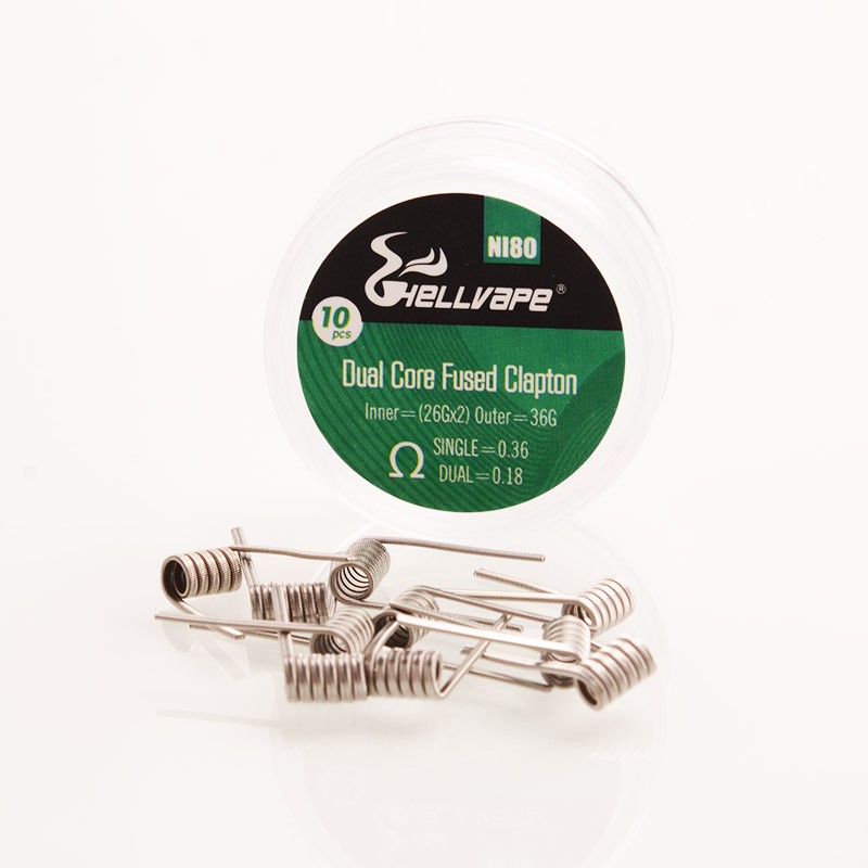 Authentique Hellvape Ni80 Dual Core Fused Clapton Heating Resistance Fire - 26ga x 2 + 36ga, 0,36Ohm / 0,18Ohm (10 pcs)