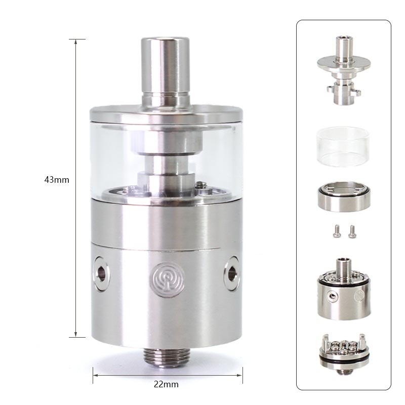 SXK pNeumatyca Style RTA Rebuildable Tank Atomizer 316SS + Glass, 3.5ml, 22mm Diameter
