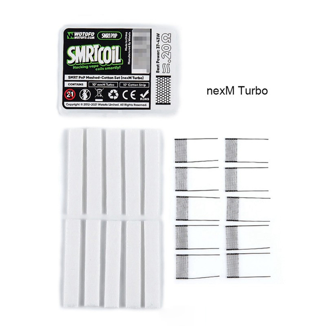 Wotofo SMRT Pod System Starter Kit / Pod Cartridge Replacement PnP nexMESH Turbo Mesh + Cotton Strip - (10 PCS)