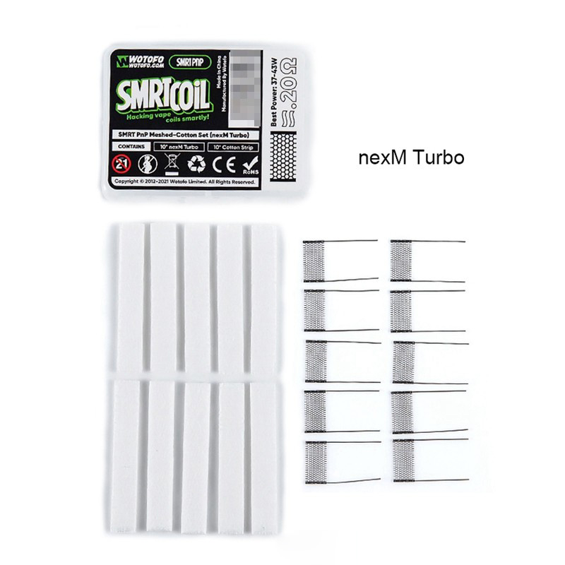 Wotofo SMRT Pod System Kit de démarreur / cartouche POD Remplacement PNP Nexmesh Turbo Mesh + Coton Strip - (10 PCS)