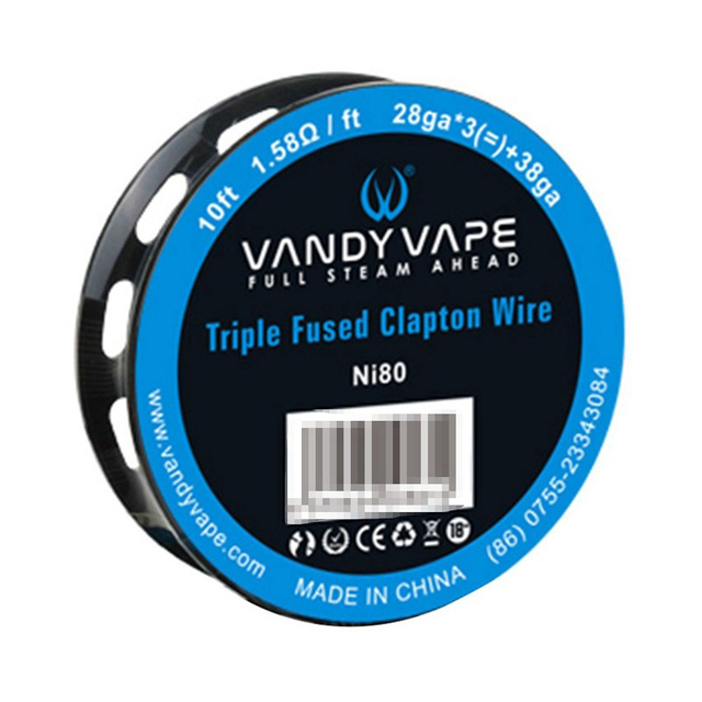 Vandy Vape Triple Fused Clapton Wire Coil for RTA / RDA / RTDA Vape Atomizer - 28GA x 3 + 38GA, Ni80 (10 Ft)