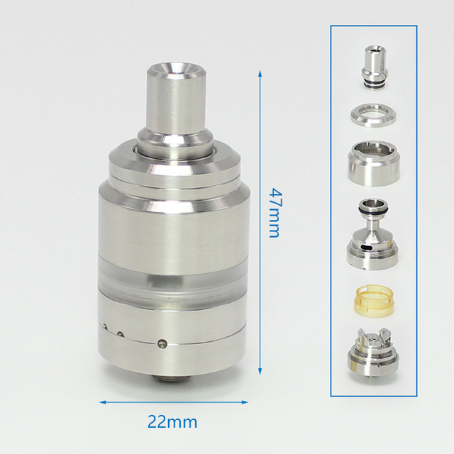 SXK ST Edge RTA Style RTA Rebuildable Vape Atomizer w/ Air Pins Silver 2.0ml, 316SS, Single Coil Configuration, 22mm Dia