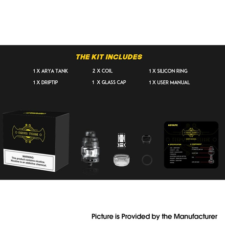 Authentic Asvape Arya Tank Vape Atomizer 4.5ml  0.15ohm / 0.3ohm  26mm Diameter