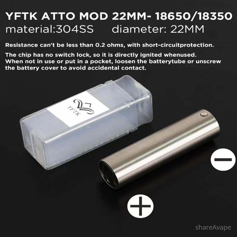 YFTK Atto Style Mechanical Mod with Chip – 18650/18350, Stainless Steel