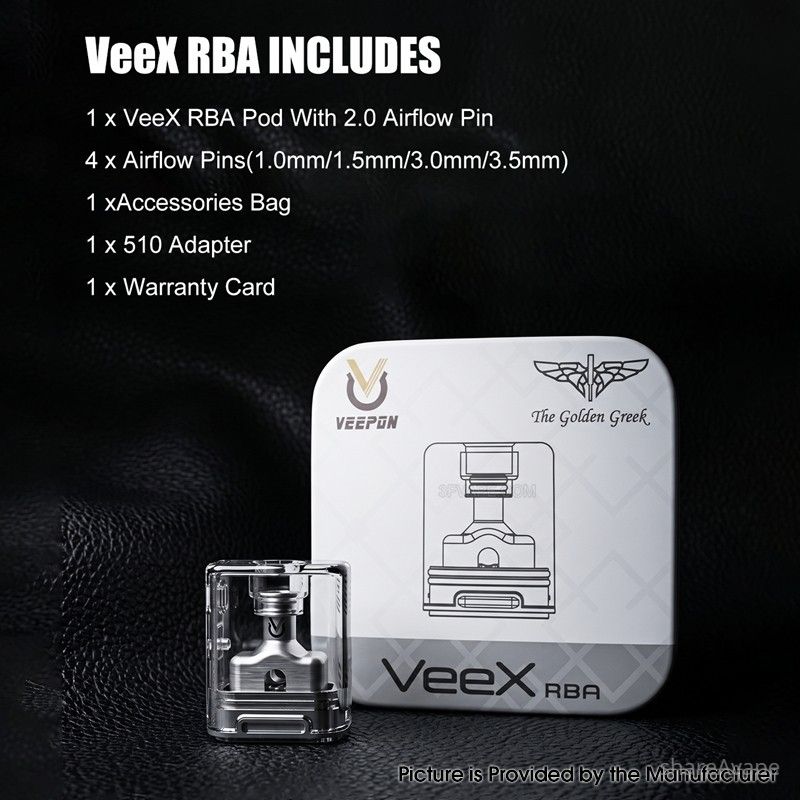 Veepon x Golden Greek VeeX Pro RBA Tank Kit – 3.5ml, 5 Airflow Pins