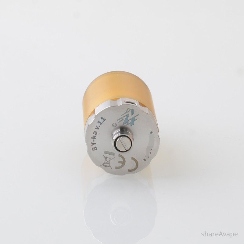 BY-KA V11 Style MTL RTA 23mm 5.5ml – SS Atomizer with 1.2/1.4/1.7mm Air Pins (Translucent / Brown)