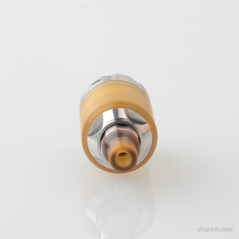 BY-KA V11 Style MTL RTA 23mm 3.1ml – SS Atomizer with 1.2/1.4/1.7mm Air Pins (Translucent / Brown)