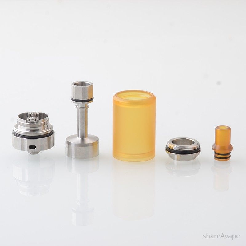 BY-KA V11 Style MTL RTA 23mm 5.5ml – SS Atomizer with 1.2/1.4/1.7mm Air Pins (Translucent / Brown)