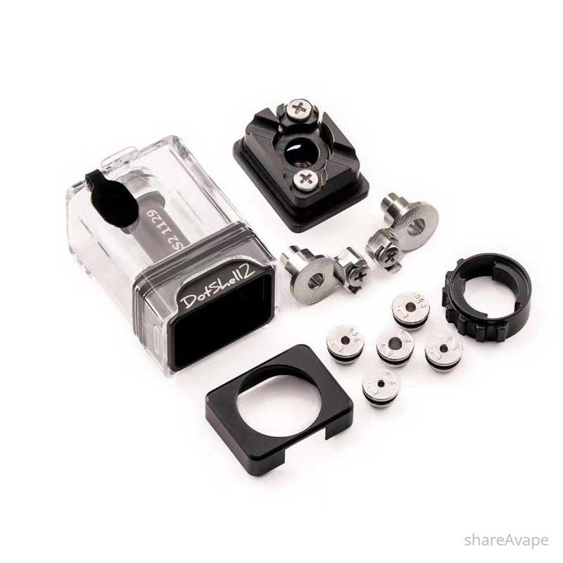 YFTK DotShell 2 Style RBA Tank Kit for dotMod dotAIO V1 V2 – MTL RDL 1.0–2.0mm Airflow, Silver / Black