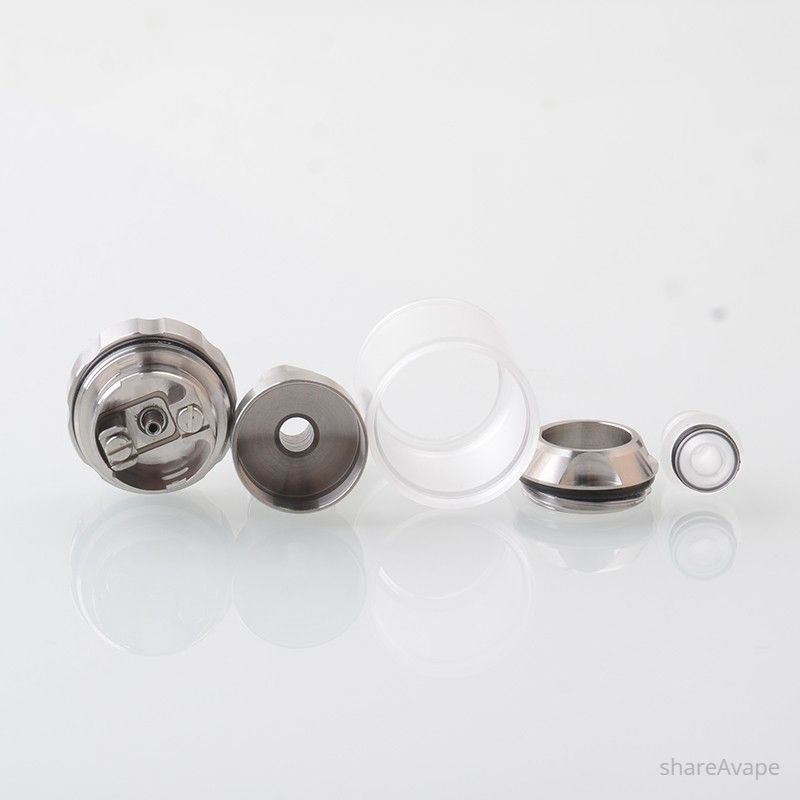 BY-KA V11 Style MTL RTA 23mm 5.5ml – SS Atomizer with 1.2/1.4/1.7mm Air Pins (Translucent / Brown)