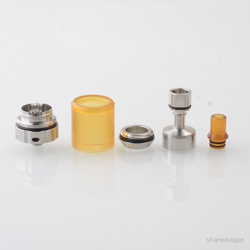 BY-KA V11 Style MTL RTA 23mm 3.1ml – SS Atomizer with 1.2/1.4/1.7mm Air Pins (Translucent / Brown)