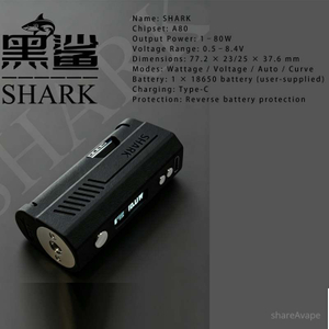 Dark Shark A80 80W 18650 Box Mod – 3D Printed Compact Vape Mod Black