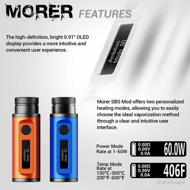 Authentic Ambition Mods Morer 60W SBS Box Mod – 18500 / 18650 Compatible
