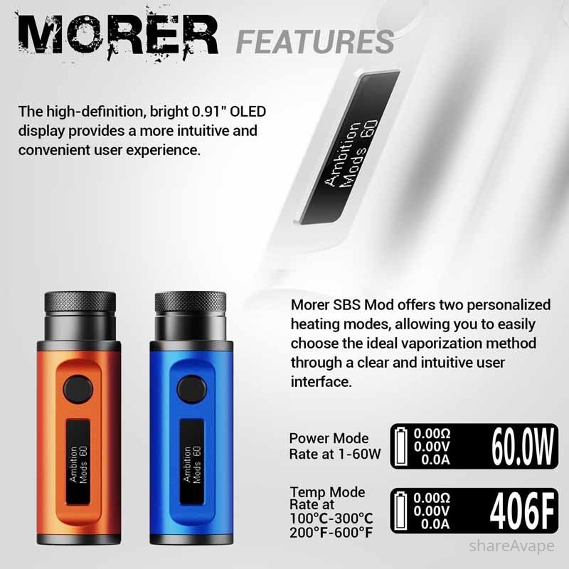 Authentic Ambition Mods Morer 60W SBS Box Mod – 18500 / 18650 Compatible