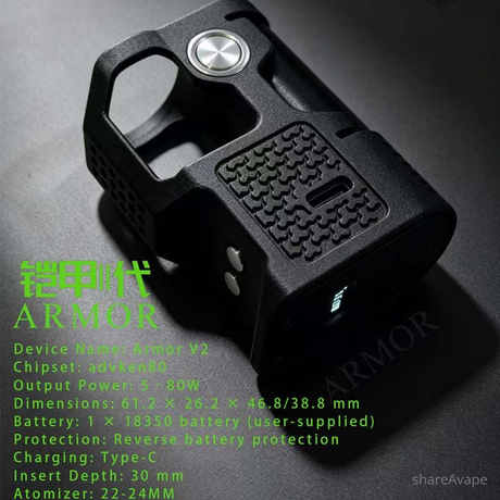 18350 battery vape Armor II 80W Box Mod 3D Printed- shareAvape Coil Resistance:ITO-M2 MTL Coil - 1.0Ω 40k It has a rated Vuse 18 Menthol: A