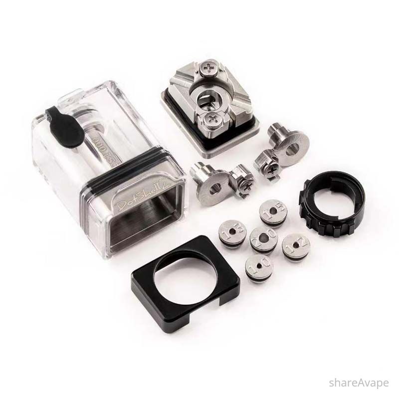 YFTK DotShell 2 Style RBA Tank Kit for dotMod dotAIO V1 V2 – MTL RDL 1.0–2.0mm Airflow, Silver / Black