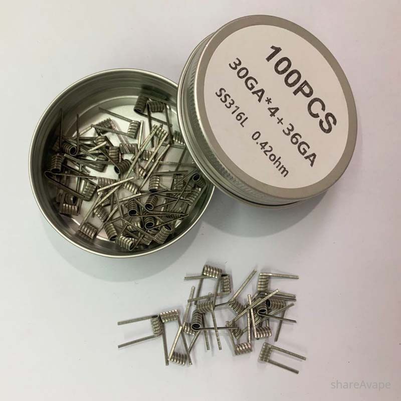 Premade SS316L Quad Core Fused Clapton Coils – Prebuilt Vape Coils (100 PCS)