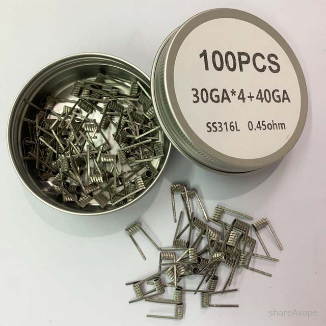 Premade SS316L Quad Core Fused Clapton Coils – Prebuilt Vape Coils (100 PCS)