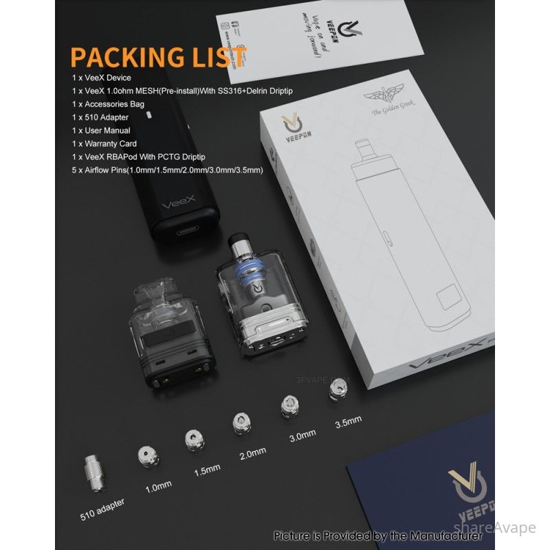 Veepon x Golden Greek VeeX Pro 40W Pod Kit with RBA – 1000mAh